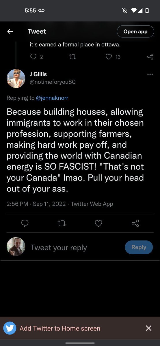 this is the horseshit i'm talking about. it's funny that this person found my tweet considering i only used the terms "pee pee" and "fascism". they can't even see the irony in their words. blocked!