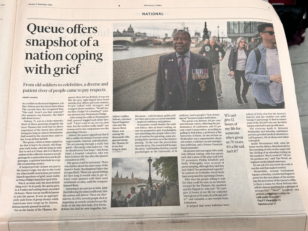 Amelia_Torode's tweet image. I really loved this by @henrymance, “queuing is an exercise in faith, faith that following the rules is sufficient, that the system will deliver.” #QueueForTheQueen (also enjoyed: “while Americans were swept up by QAnon, Britons merely queued on and on.”) #GodSaveTheQueue 👑