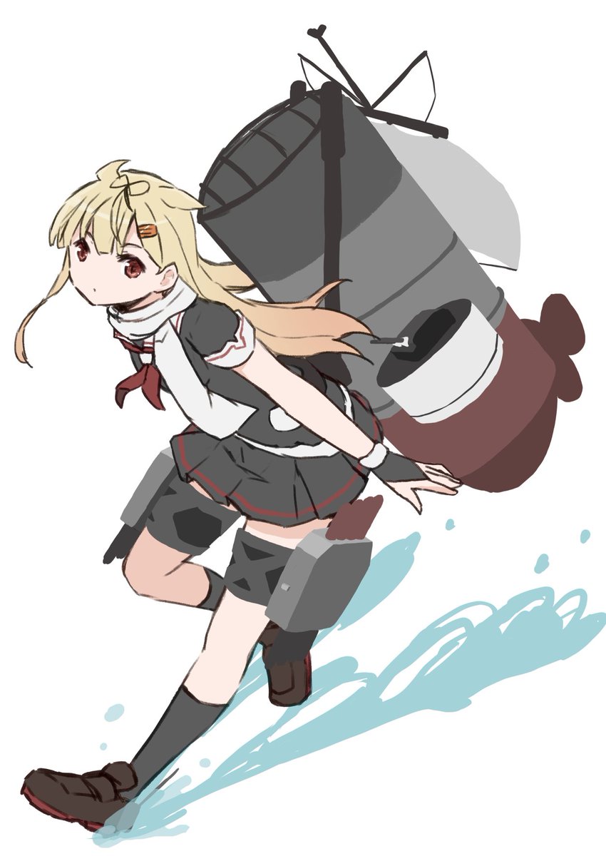 yuudachi (kancolle) ,yuudachi kai ni (kancolle) 1girl long hair blonde hair solo skirt school uniform black skirt  illustration images