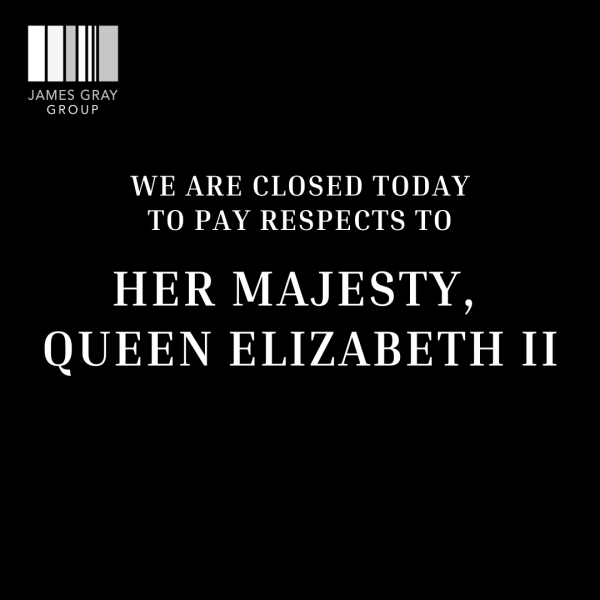 JamesGrayGroup's tweet photo. We at James Gray Group, like many other businesses across the UK, will be closed today to pay our respects to Her Majesty, Queen Elizabeth II. https://t.co/wQwKnfI6qE