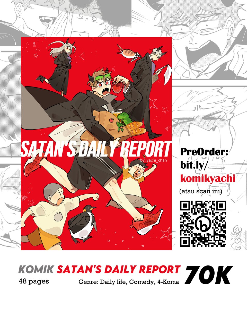 [PRE ORDER KOMIK 'SATANS DAILY REPORT']
Halo, aku bikin komik 4-koma tentang keseharian Rag si setan amatir dalam menghasut para manusia ⊙▽⊙

Komik bisa kamu ambil di Booth A39-A40 atau dikirim lewat shopee
Share and likes are appreciated ✨

Link PO:
🔗https://t.co/s1bdsQyOWI 