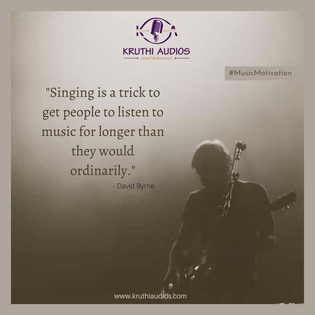 KruthiAudios's tweet photo. "Singing is a trick to get people to listen to music for longer than they would ordinarily."  - David Byrne 
#MusicMotivation #SingingMotivation #musiclove #musiclover #singerslife #music #musicmakers #bestrecordingstudio #musicstudio #singersspotlight #singers #KruthiAudios https://t.co/3ykMi5f1EF