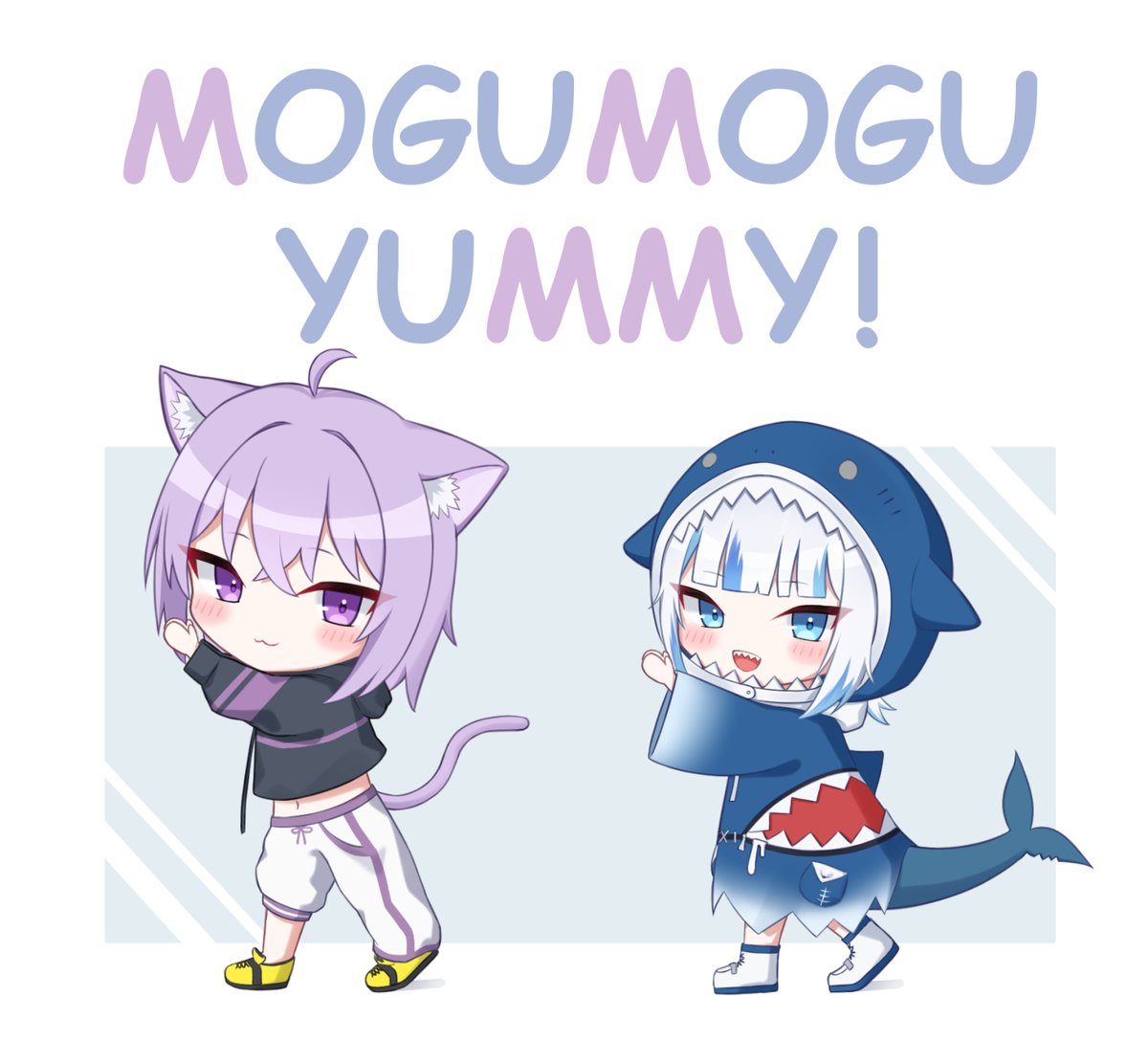 がうるぐら ,猫又おかゆ 「MOGU MOGU YUMMY!#gawrt #絵かゆ 」|ぷにのイラスト