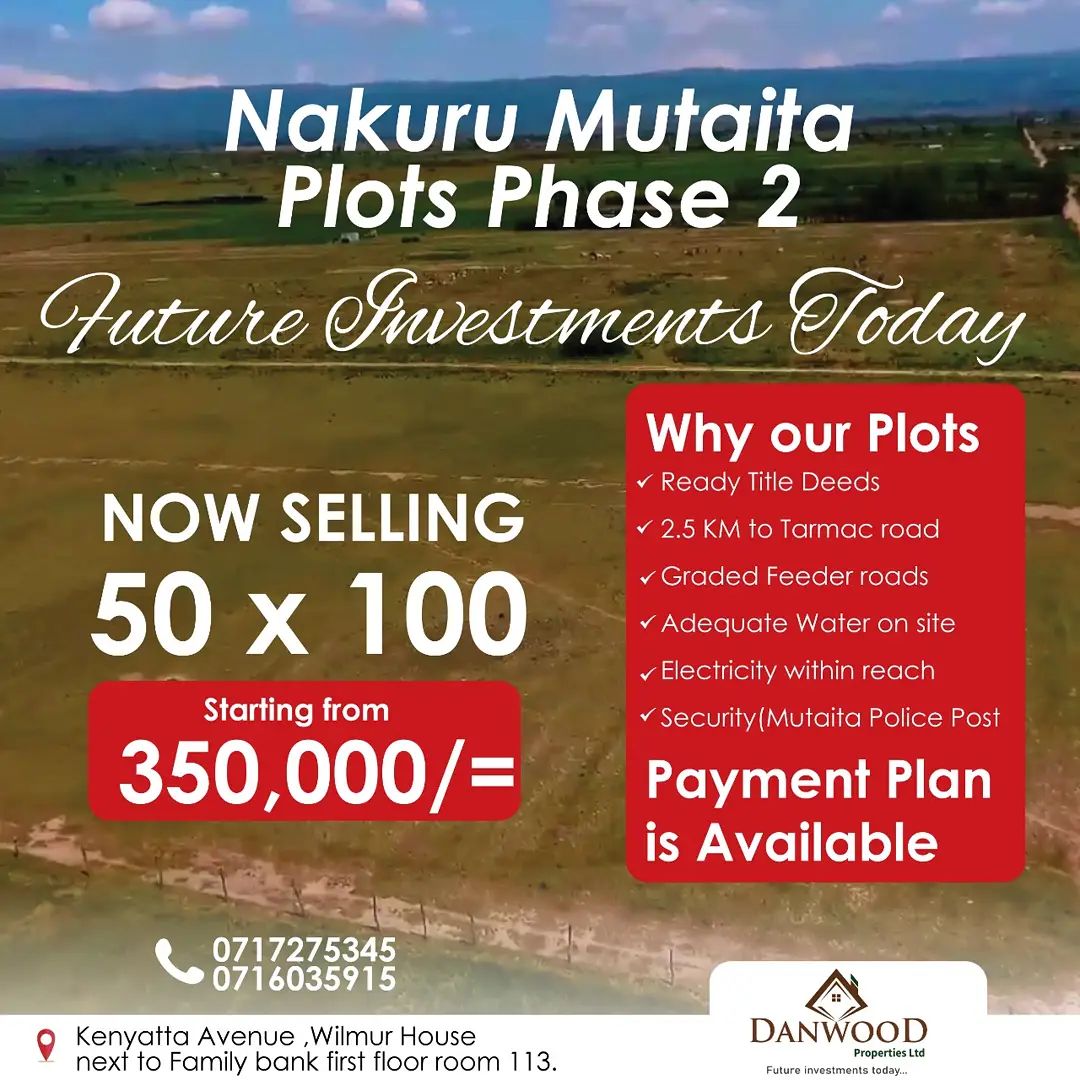 sdfoinwe's tweet photo. 1/8 plots in Nakuru. Book a site visit today. 

#DanwoodProperties #mutaitaphase2 https://t.co/XlUiHeIW30