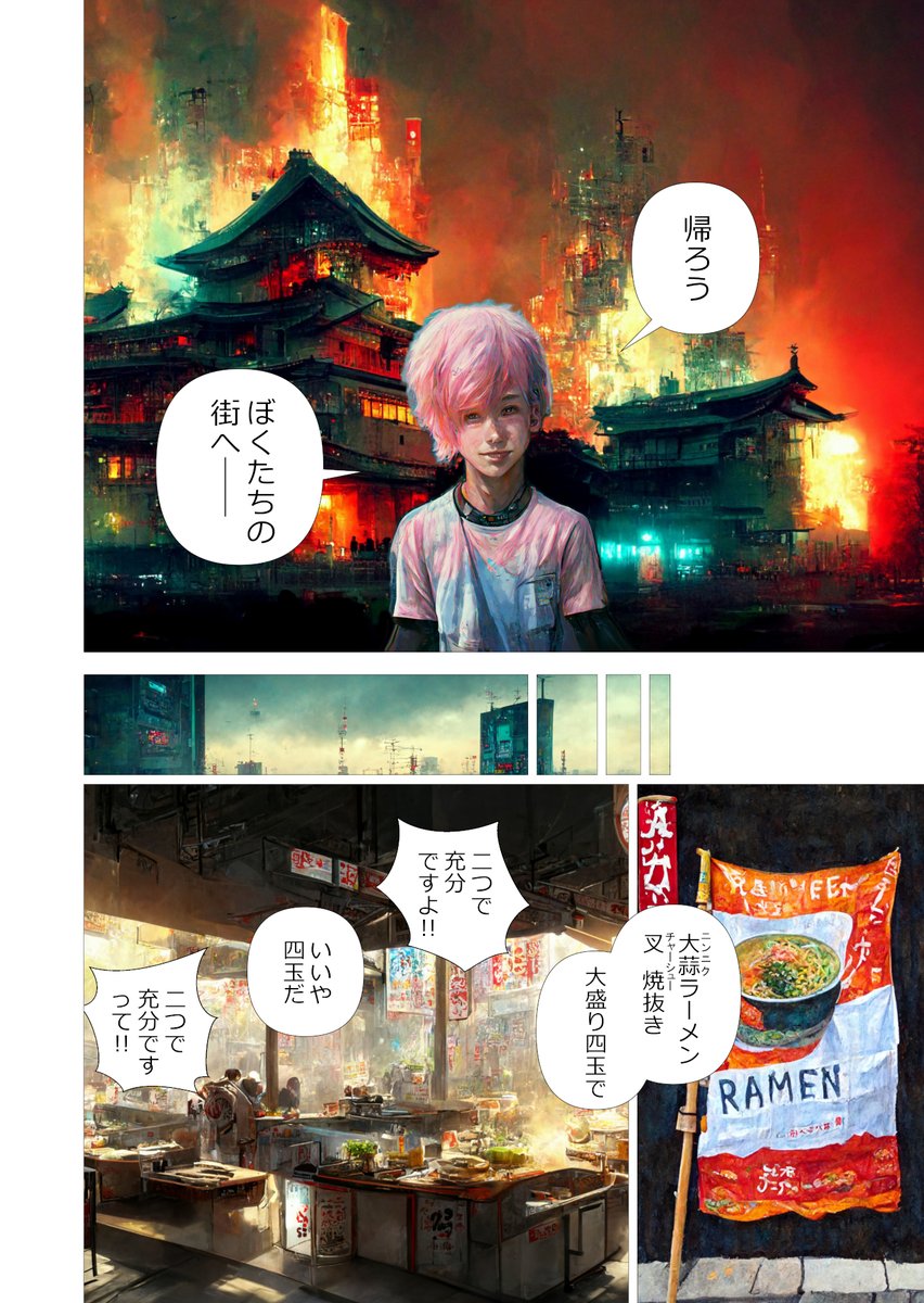 AIにマンガを描かせてみるテスト(26/n)
#Midjourney #マンガが読めるハッシュタグ #ツイッタSF #サイバーパンク桃太郎