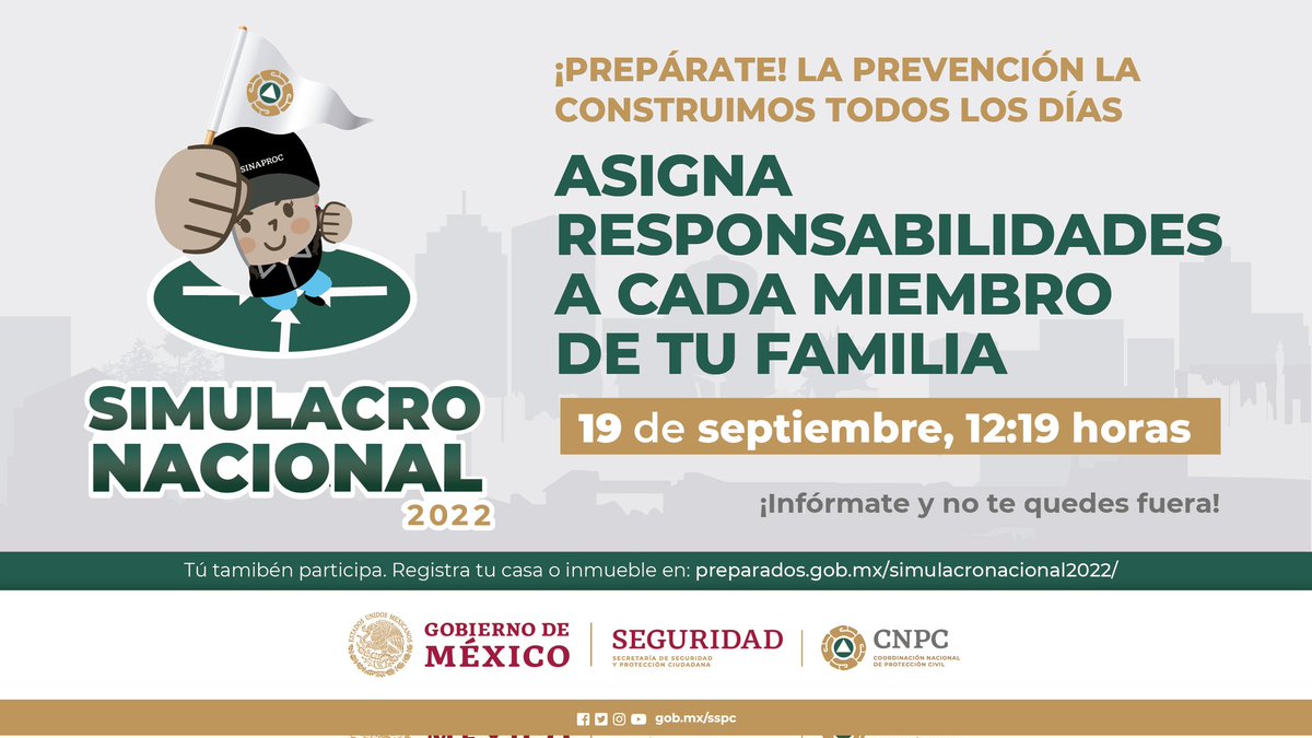 conagua_mx's tweet photo. En el #SimulacroNacional2022 🚨📢 todas y todos participan!
Incluye a todas las personas integrantes de tu familia: infantes 👧
🏻, adultos mayores 👴🏻 o con discapacidad 👩🏻🏻 y no olvides a tus
mascotas 🐶🐥.
🔗 https://t.co/aZyaihsrfT https://t.co/SoFPeHgZYU
