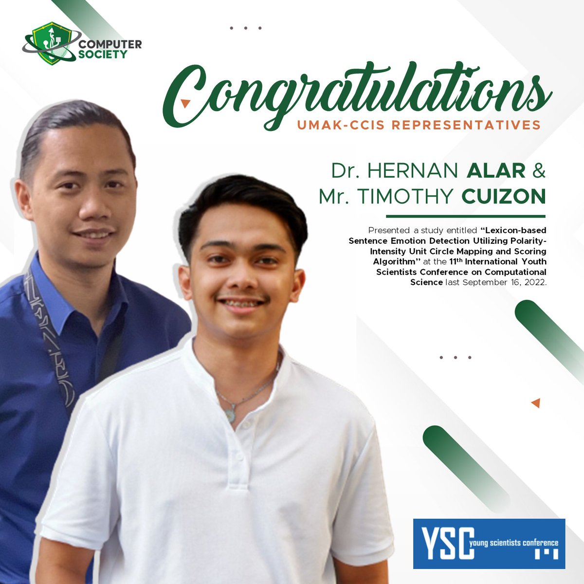 UMakComSoc's tweet photo. The UMak Computer Society would like to congratulate Dr. Hernan S. Alar and Mr. Timothy Walter G. Cuizon for representing the College of Computing and Information Sciences and the University of Makati in their presentation of... https://t.co/Y2L1WroOpy