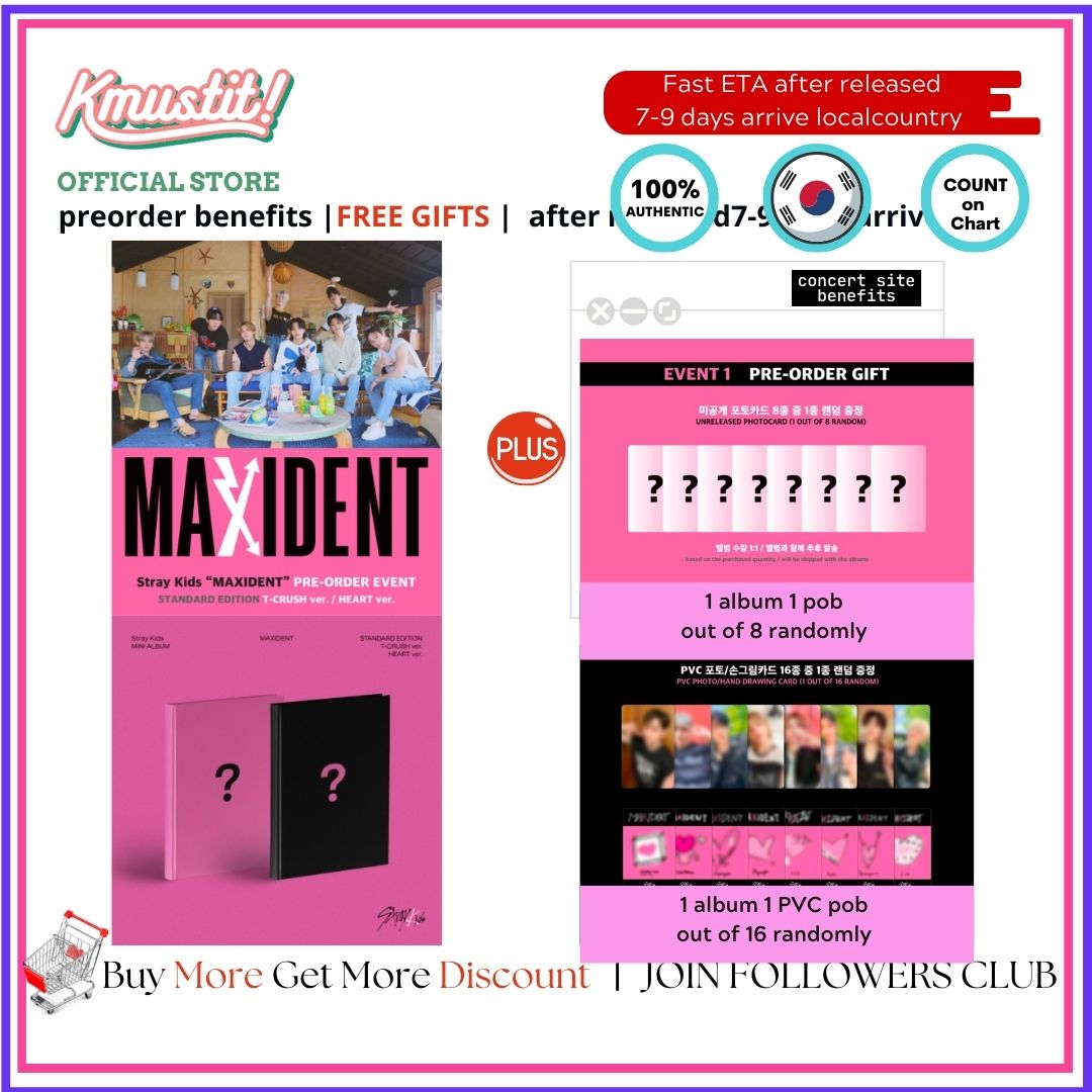 kmustit's tweet photo. HI ，stays
now can preorder #스트레이키즈 (Stray Kids) - [MAXIDENT] T-CRUSH ver., HEART ver. + special concert pob
#kpop #kmustit #preorder #pob #photobook #StrayKids_2ndWorldTour https://t.co/i0QybahlPV