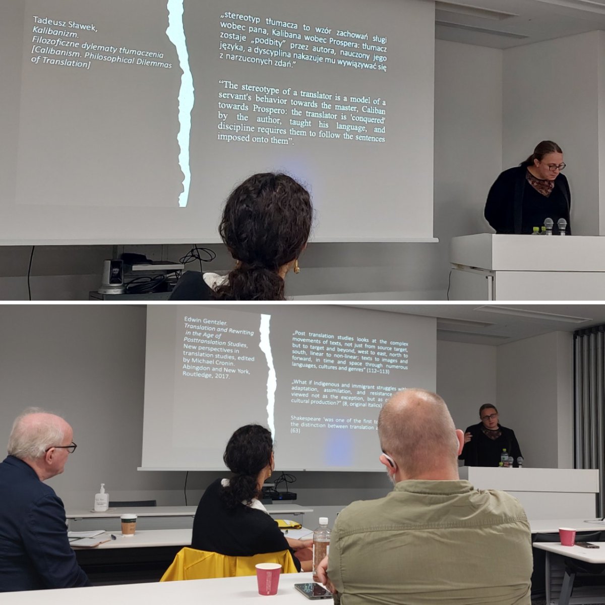 DrSarahOlive's tweet photo. Enjoying making the acquaintance of #translationtheory from Edwin Gentzler (2017) to Tadeusz Sławek comparing the role of translator & text to characters in the #Tempest. Dzien dobry i dzięki @anna_kowalcze #ShakespeareisFiT https://t.co/BdPWVBz6aC