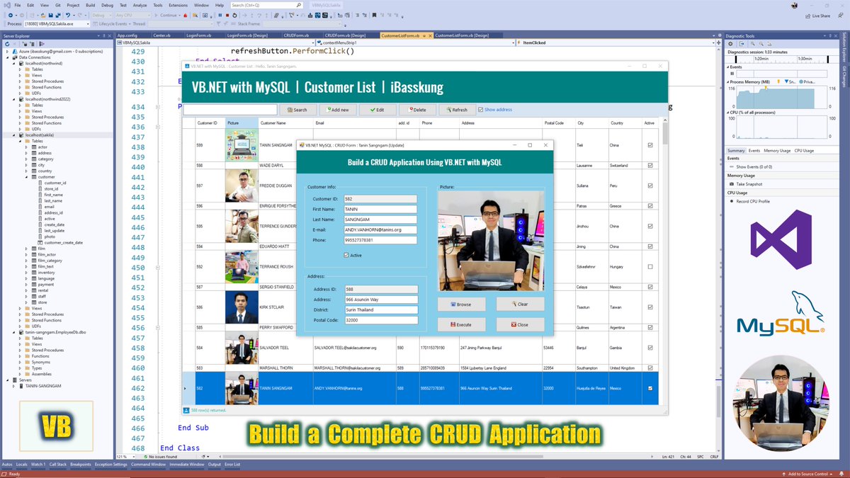 IBasskung's tweet photo. Visual Studio 2019: VB .NET with MySQL (ADO .NET) Building Windows Application.
- If you would like the source code, please visit my store: https://t.co/a7RceOYog9
#VisualStudio2019 #VisualBasic #MySQL #ADOdotNET #Programming #Coding #SourceCode #CodeAMinute #iBasskung https://t.co/k6GYM23Rg0