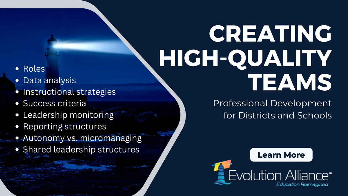 cogknowmsp's tweet image. This week’s highlighted Professional Development Area of Focus:  Creating High-Quality Teams
evolutionalliance.education/professional-d…
#InstructionalLeadership #CurriculumLeadership #TeacherLeaders