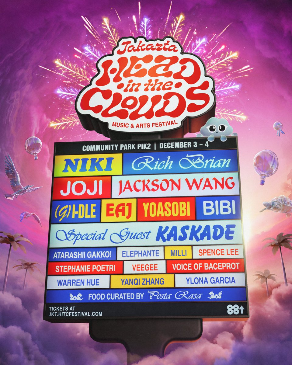 TO INDONESIA WITH LOVE - YOUR 2022 HEAD IN THE CLOUDS JAKARTA LINEUP ⛅️❤️ ️ 

DEC 3 & 4 AT COMMUNITY PARK PIK2. 

2-DAY passes go back on sale Wednesday, September 21 at 10AM JKT @ JKT.HITCFESTIVAL.COM 

SEE YOU SOON