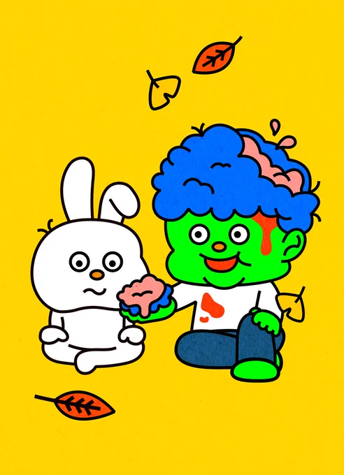 食欲の秋。うさぎくんとやさしいゾンビ。#イラスト #illustration 