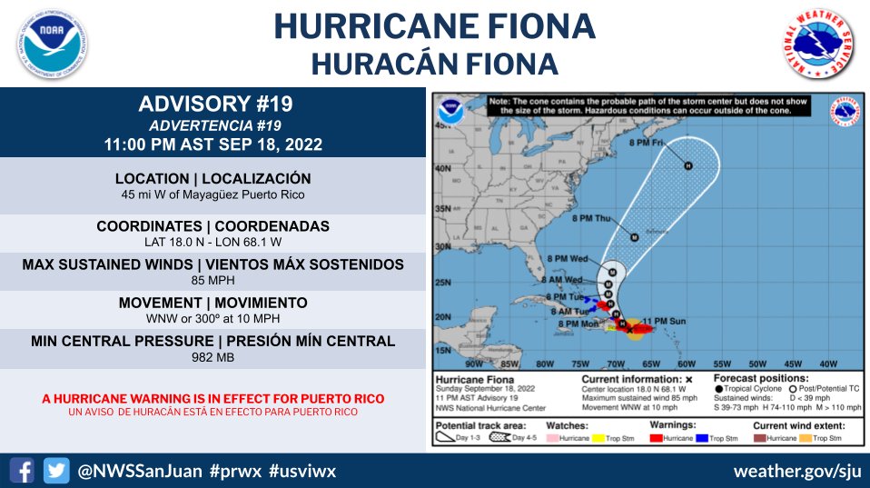 ⚠️A Hurricane Warning remains in effect for Puerto Rico.
⚠️El Aviso de Huracán continua en efecto para Puerto Rico.