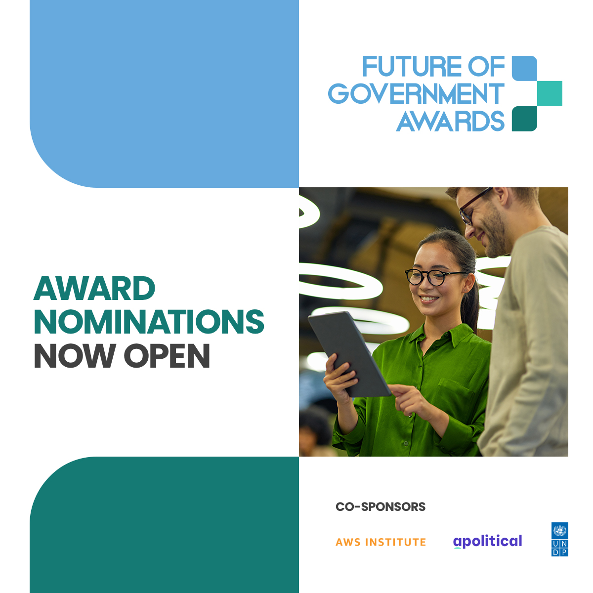 📣Calling for nominations! The #FutureofGovernment Awards from @undp, @awscloud, and @apoliticalco is celebrating public servants and public sector organisations that are embracing and adopting #DigitalTechnology🏛️📱. Submit your nominations here! ➡️ futureofgovernment.com