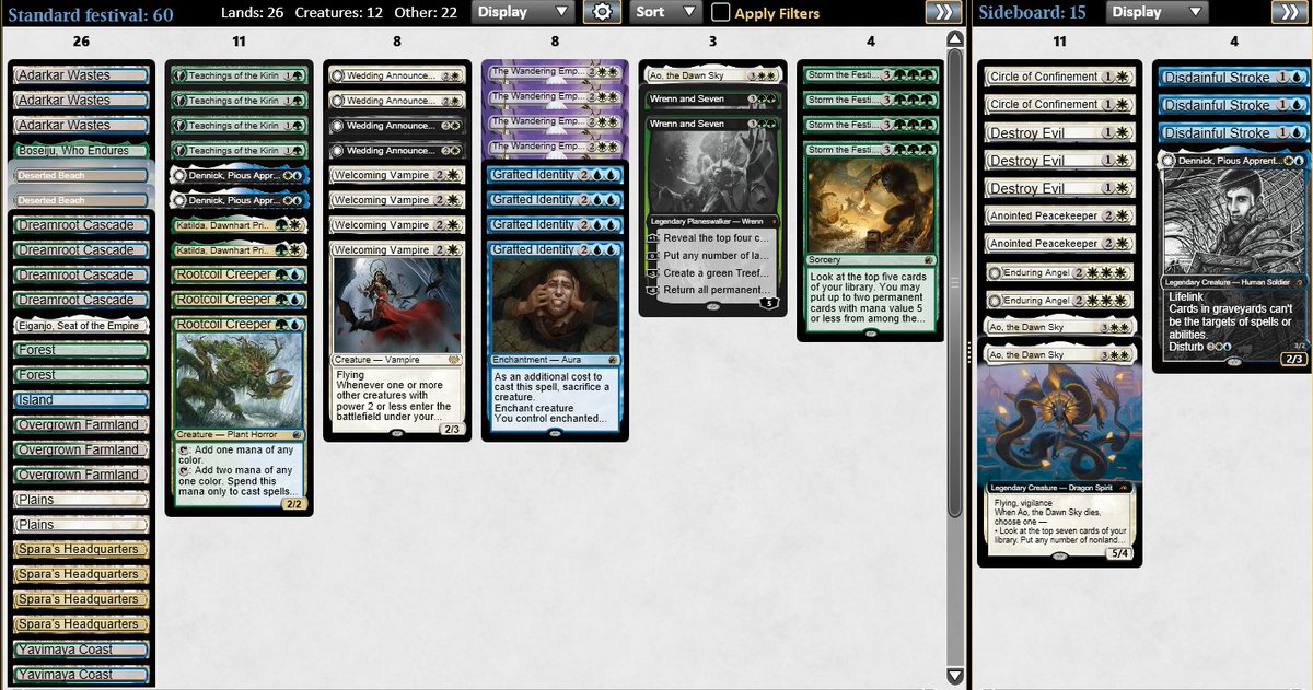 Ended up top 4 of the standard challenge, playing a slightly tweaked version of <a href="/CBotelhoMagic/">Chris Botelho</a>'s bant midrange deck. Deck felt like a really good meta call. Between that, arena weekend day 2, and modern showcase chal top 8, feeling pretty good about my weekend. Now for some rest.