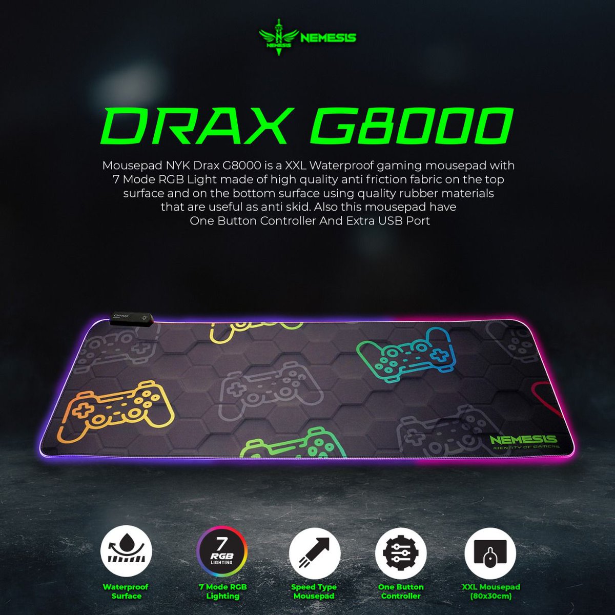 GSShopID's tweet photo. Mousepad DRAX G8000 berukuran XXL memudahkan tangan bergerak lebih bebas yg terbuat dari bahan kain anti gesek berkualitas tinggi dan memiliki Multiple RGB Lighting ada 7 mode RGB serta Waterproof.

Chat &amp; Buy https://t.co/bzGkldq1VK https://t.co/iDZZDb1eHv