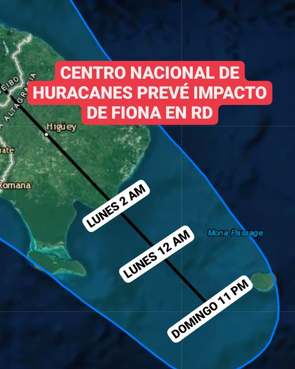 🔴ALERTA🔴
Se consolida el impacto del ojo del Huracán Fiona en la zona este de República Dominicana: el Centro Nacional de Huracanes ya estableció la nueva trayectoria que prevé el toque del sistema en la provincia La Altagracia.

Sigue ⬇️