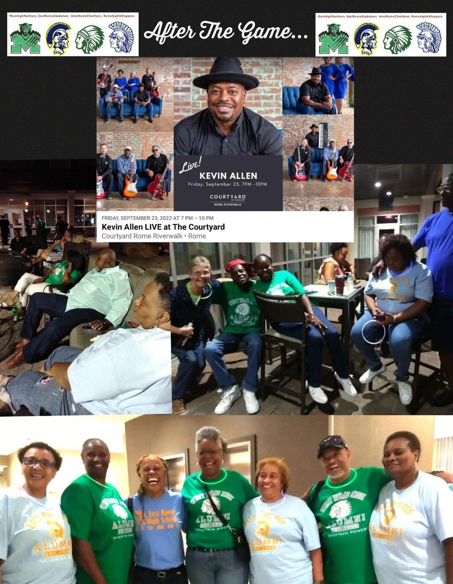 WestRomeAlumni's tweet photo. Who says former RIVALS can't get along? After the 2018 @FootballRome HoCo Game, many #OldSchoolAlumni crossed the street from #BarronStadium to the #CourtyardRiverwalk for music and memories 🎶 Local talent #KevinAllen will be performing after the #NightOfChampions game!💖🐺🏈 https://t.co/9crQEBk6T6