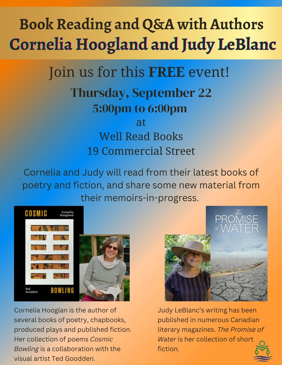 CHoogland's tweet photo. Reading with Judy LeBlanc this coming Wednesday. https://t.co/0T7OLj0WgK