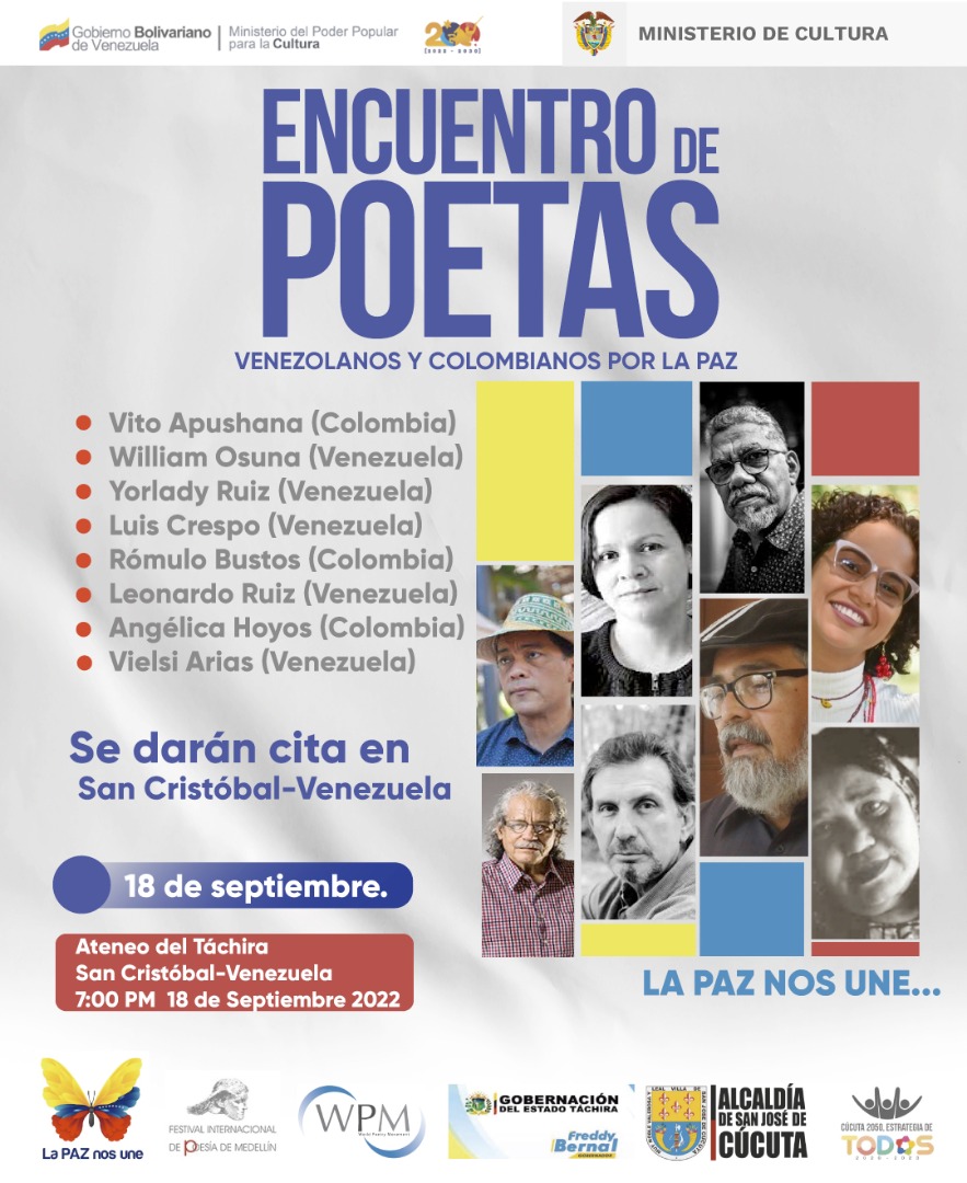 #LaPoesíaEsPaz
#CulturaDePazYDeIntegración

Colombia y Venezuela entre poetas y poesías. 

¡Venceremos a través del amor!