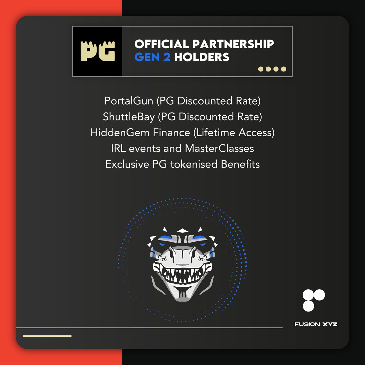 PGgroup_'s tweet photo. Dynamic tools at your fingertips. The latest way PG is working to empower you. 

Here's a list of features and benefits that our latest partnership with @FusionXnft provides for our holders!

Visit @FusionXnft to explore the full potential of these features and benefits. https://t.co/jwoRmwfa0b
