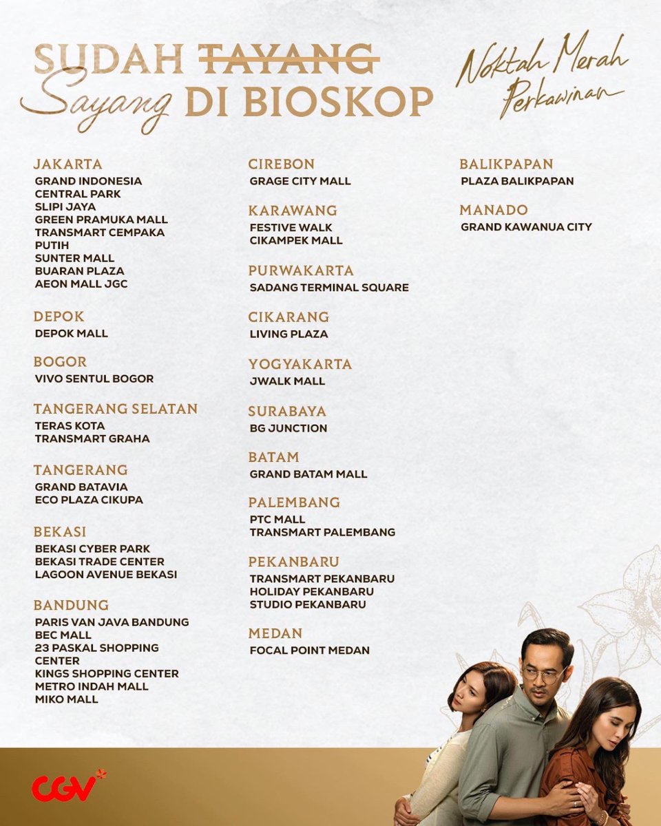RapiFilm's tweet photo. Testimoni, komentar, dan review bagus Noktah Merah Perkawinan sudah bertebaran. 

Filmnya menyentuh dan bermakna untuk penonton. 

Ayo jangan nunda nonton Noktah Merah Perkawinan. Gasss ke bioskop sekarang juga!

#NoktahMerahPerkawinan https://t.co/zoRWOBL48j