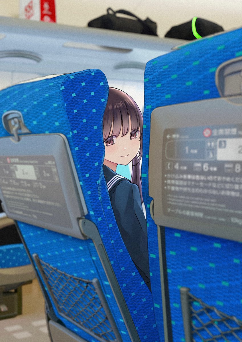 修学旅行の新幹線の中で、同じクラスの好きな子が椅子の隙間から見えたらうれしいな。と思ったので描いてみました。 