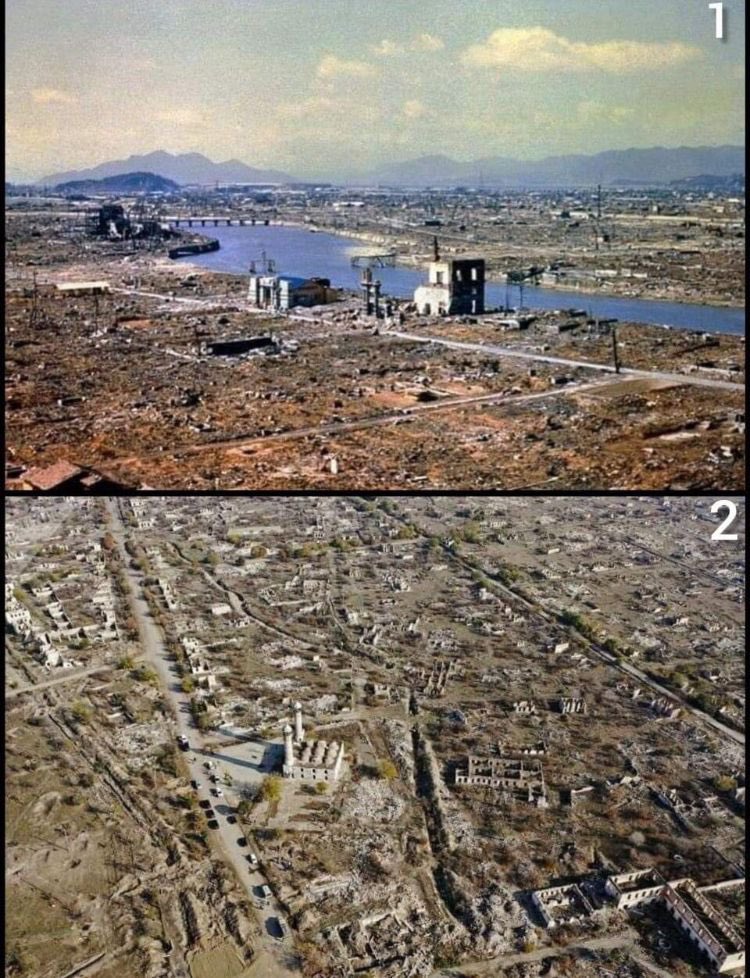 The first photo is Hiroshima after the atomic bomb’s explosion. The second photo is Agdam after the 27 year Armenian occupation.
#NoPelosi 
#ArmenianTerror #StopArmenianAggression