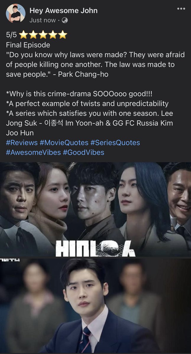 h3ywh9tsURname's tweet photo. Final Episode 5/5 ⭐️⭐️⭐️⭐️⭐️
*Why is this crime-drama SOOOooo good!!!
*A perfect example of twists and unpredictability.
*A series which satisfies you with one season. @LJSFansPhil @LeeJongSukWorld @ImYooNaDeeR @imyoonaph @kimjoohun
#Reviews #MovieQuotes #SeriesQuotes https://t.co/G24gOr8b92