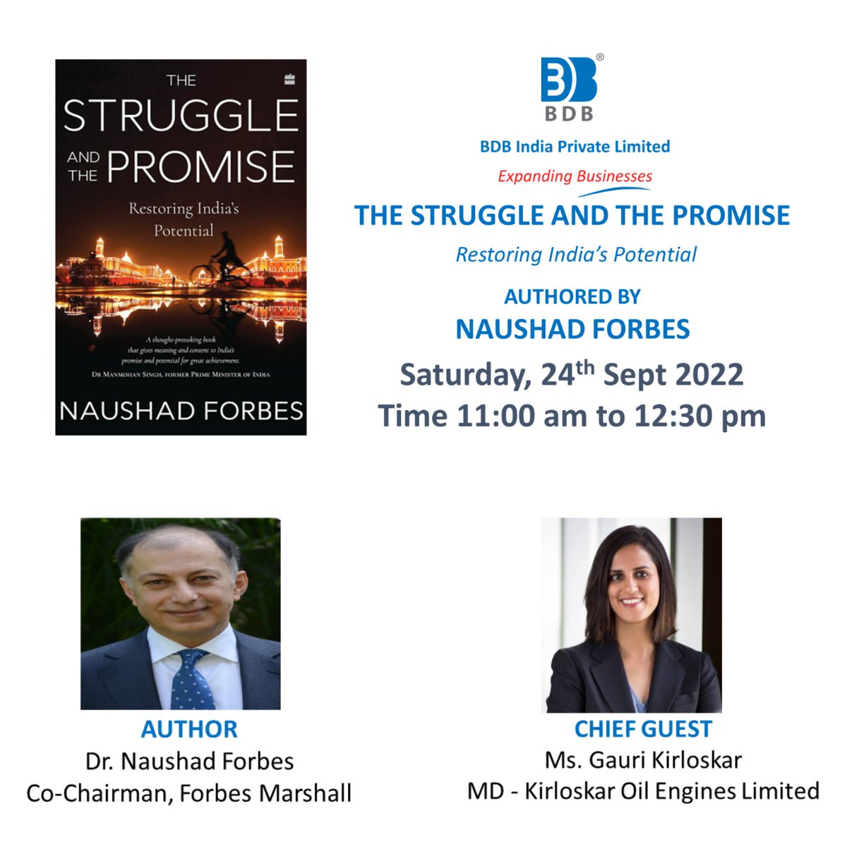 BDBIPL's tweet photo. The BDB Book Club which is a social endeavour of BDB India Private Limited brings to you Book Reading Session on, THE STRUGGLE AND THE PROMISE – RESTORING INDIA’S POTENTIAL - Dr Naushad Forbes
Click on the link below to register for the enthralling session-https://t.co/uRM9SS18st https://t.co/Gb9qrsNruk
