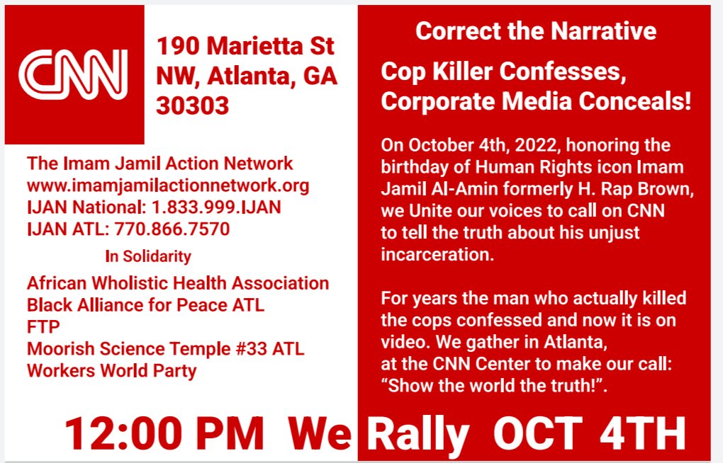 BLM_edia's tweet photo. If you are in Atlanta on October 4th, join us for this rally/protest for on the Birthday of Imam Jamil Al-Amin formerly H. Rap Brown!
#freerap #FreeImamJamil https://t.co/3x4RgpyFdg