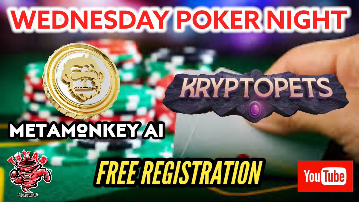 WEDNESDAY NIGHT POKER! METAMONKEY AI &amp; KRYPTOPETS! FREE REGISTRATION! Registration link in comments 👉🏽youtu.be/7x2xuubRB4Y👈🏽 via <a href="/YouTube/">YouTube</a> <a href="/metamonkey_ai/">MMAI</a> <a href="/PetsKrypto/">KRYPTO PETS OFFICIAL</a> <a href="/AuzsomeAustin/">AuzSOMEAustin</a> #CryptoNews #DeFiProject #pokeronline #web3community