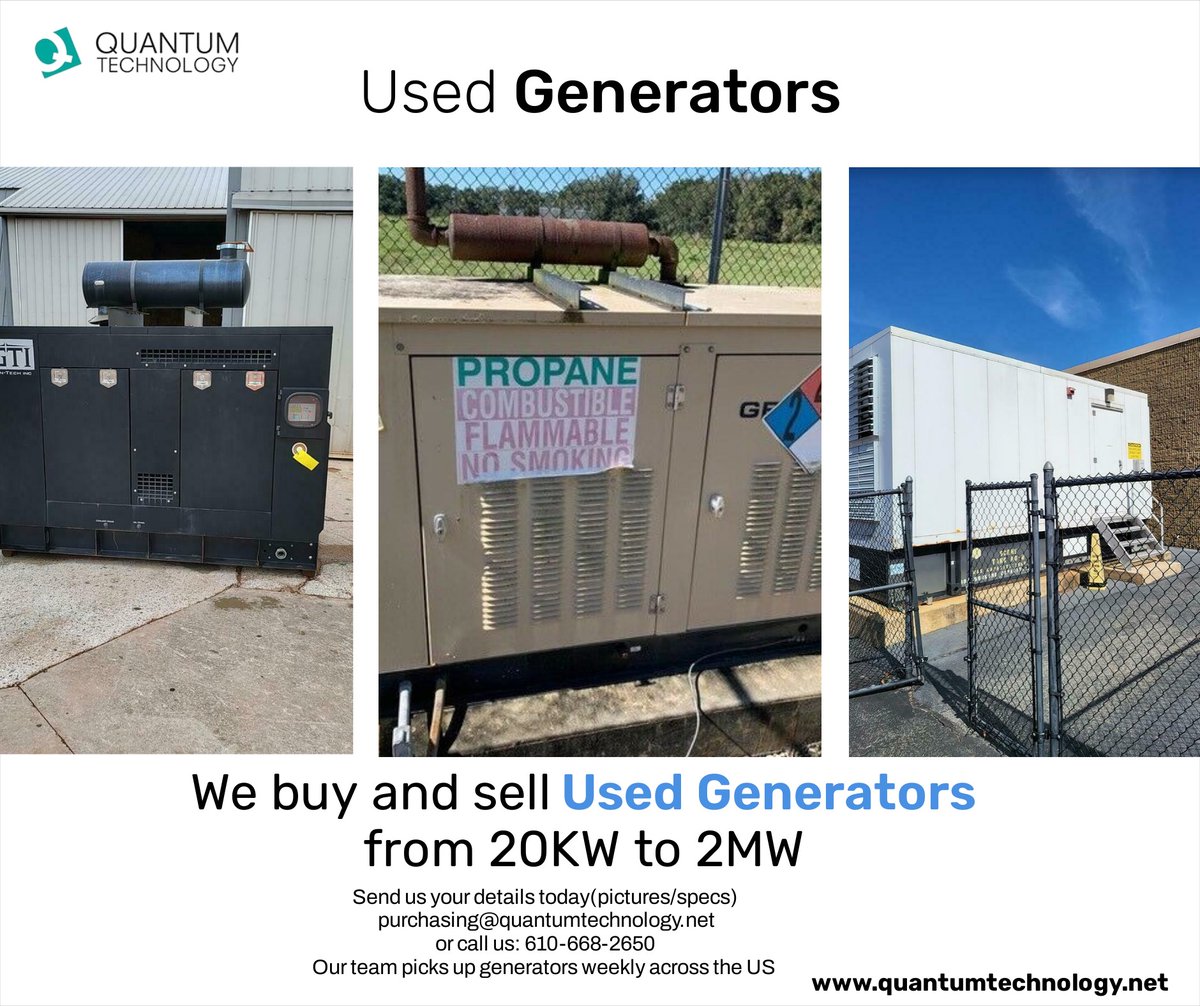 quantumtechn's tweet photo. We buy and sell used generators from 20kw to 2mw send us your details today (pictures/specs). https://t.co/Ckf4irnGwa
#generators #usedgenerators #sellgenerators #generatorsales #preownedgenerators @commagen01 #dieselgenerator #quantumtechnology #quantum #sale #usa #equipment https://t.co/DnLIe66Cc3