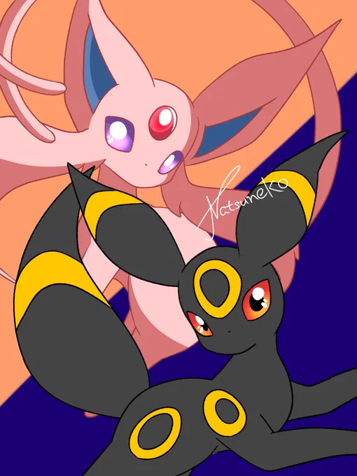 太陽と月#エーフィ #ブラッキー#ポケモンイラスト 