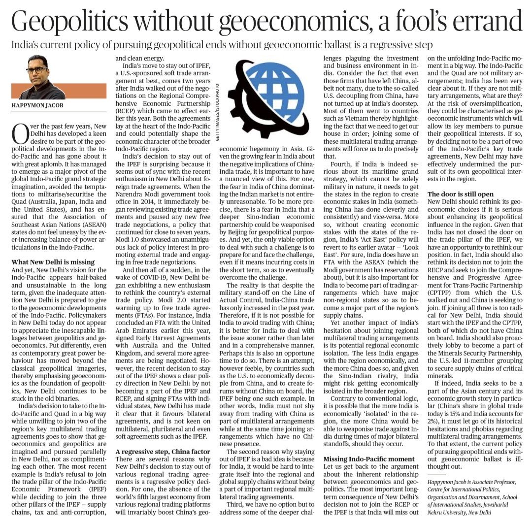HappymonJacob's tweet photo. Pursuit of geopolitical power without geoeconomic backing is a fool’s errand, I argue in my column in The Hindu this morning. 

https://t.co/zuAFakzs7D https://t.co/VibD5pUBPG
