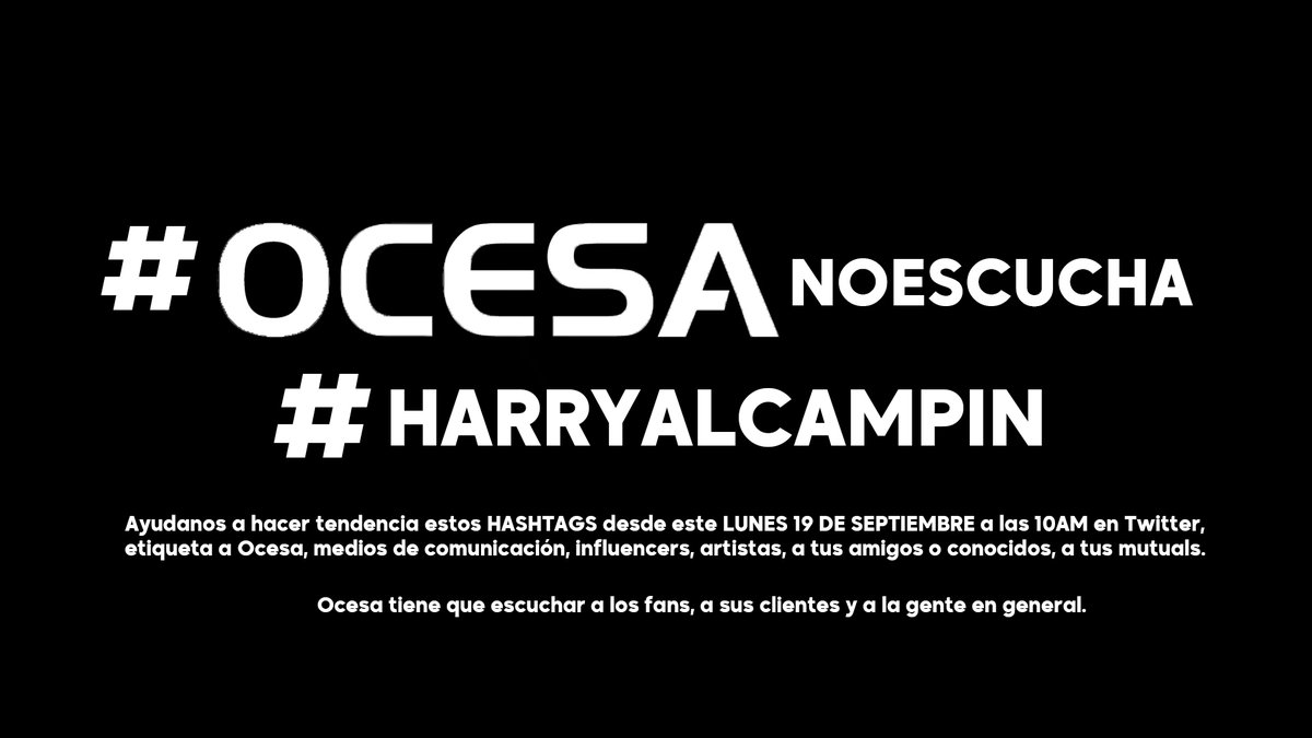 alterahuevos's tweet photo. DESDE HOY LUNES 19 DE SEPTIEMBRE A LAS 10 AM HAGAMOS TENDENCIA ESTOS HASHTAGS, OCESA DEBE ESCUCHAR. EL PÚBLICO DE HARRY NO PUEDE PASAR POR LO QUE PASÓ EL PÚBLICO DE DUA HOY, Y DEBE ATENDER LAS QUEJAS TAMBIÉN DEL EVENTO DE HOY. #OcesaNoEscucha #HarryAlCampin 

Den rt. https://t.co/lLt5t7ROFK