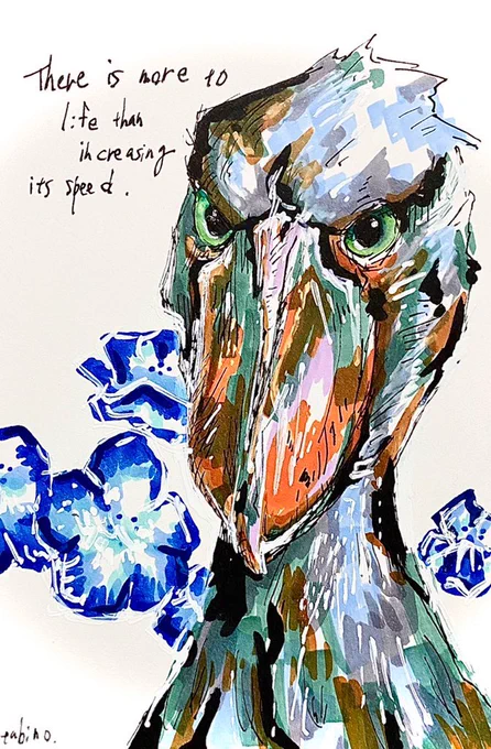 ハシビロコウを描きたくてウズウズし始めてる。これは過去のハシビロさん達。#ハシビロコウ #動物画 #絵描きさんと繋がりたい 