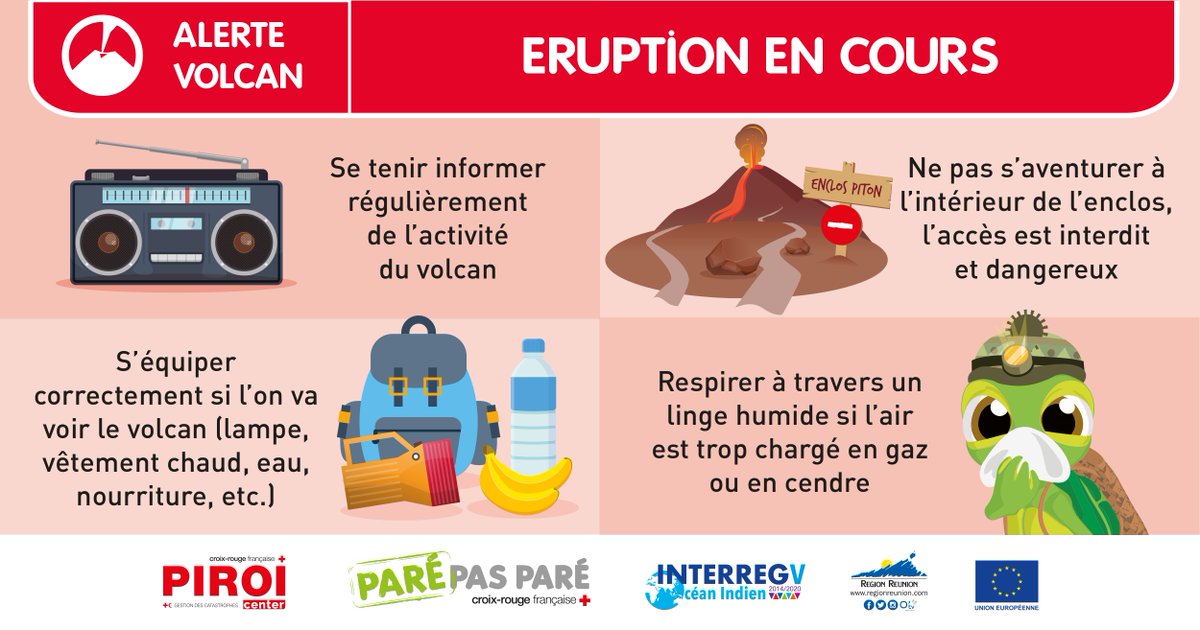PIROI_CRF's tweet photo. 🌋⚠ Une éruption est en cours au Piton de la Fournaise !
L'alerte 2-1 du dispositif ORSEC Volcan "éruption en cours dans l'enclos" est déclenchée. L'éruption, située dans l'enclos, ne présente pas de menace directe pour la sécurité des personnes et des biens. 

@Prefet974 https://t.co/ADHy4bhB8s