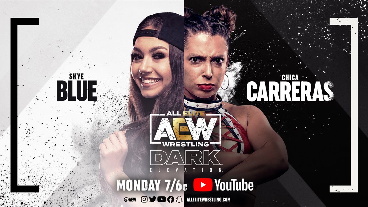 AEW's tweet photo. Don’t miss tonight’s brand new #AEWDarkElevation at 7/6c on https://t.co/lBSV4sbfpB!
-#PrivateParty @IsiahKassidy+@marq_quen v @heisaggro+@iamtheDangerKid
-@SkyeByee v @Clara_Carreras_
-@andycomplains+@BladeOfBuffalo v @LiamDavis1121+@Im_mikeanthony
-@ZackClayton v @ConanLycan https://t.co/pOzgW2f8rR