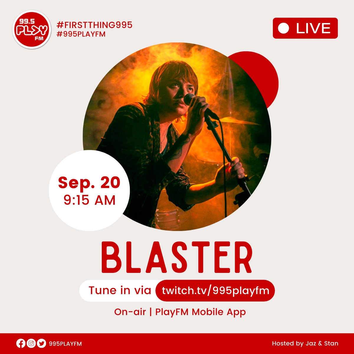 995PlayFM's tweet photo. It's going to be a blast 🚀
We got @bsilonga on the FTIM airwaves
tomorrow, SEPT 20, 9:15 AM 🙌🏼 

Rise up and tune in on-air and online via https://t.co/0SReaGPBjW
playfm

#FTIM995 #Blaster https://t.co/XumMyfT7sd