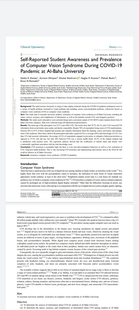 alzalan2001's tweet photo. Our paper about computer vision syndromes during COVID-19 
#optometry #eyecare #بصريات https://t.co/vmpzgsIdYa