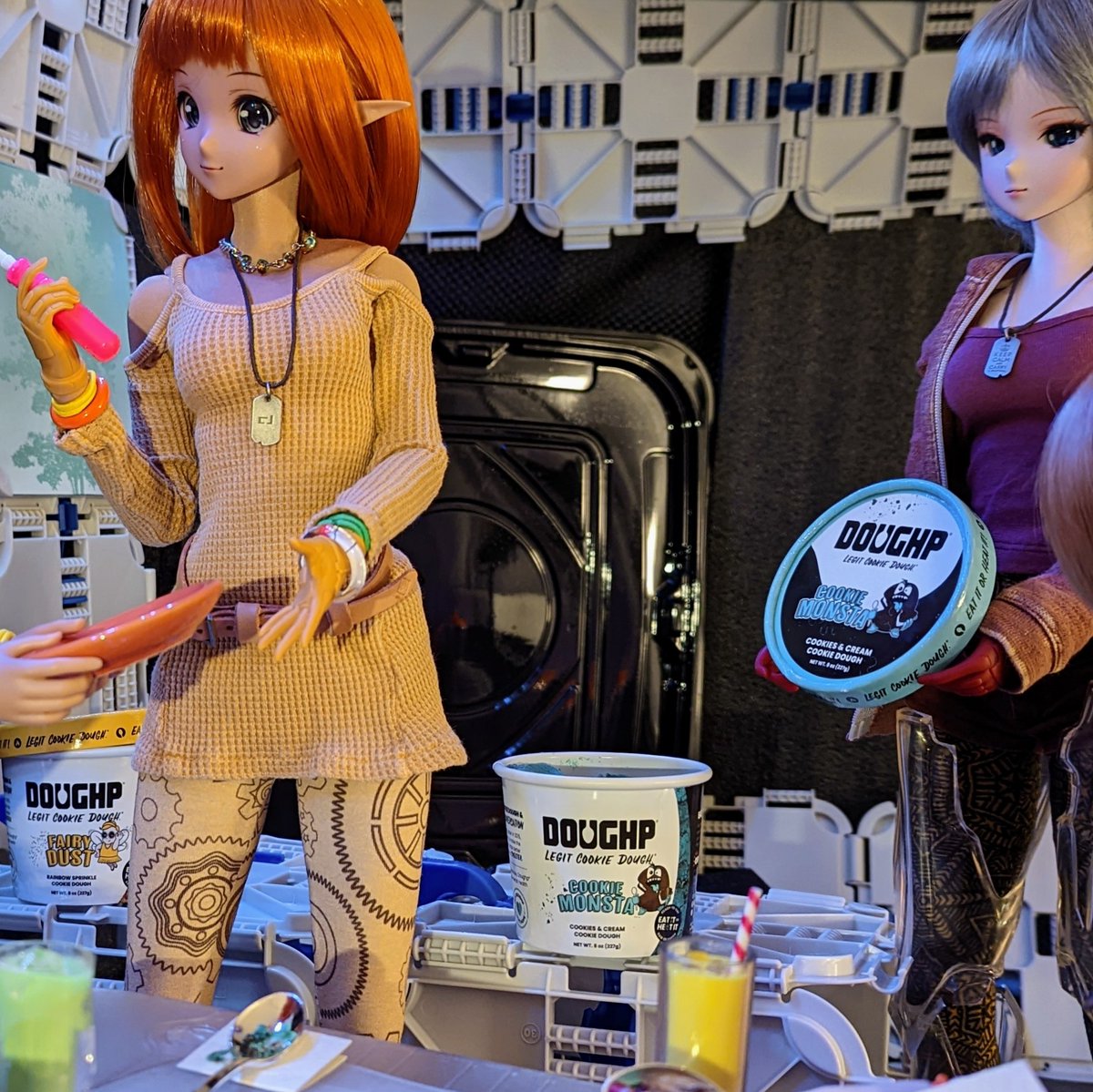 rc2agog's tweet photo. "Thanks for alien desserts!" "Oh, it's from DoughP of Sol 3, er, Earth, actually!" 🤗(DoughP cookie dough to eat raw or baked; take it from a Costco employee: "YUM!")🤤 #DoughP4Hope #Hypatia #Chitose #Kitsu #Talam #Forena #Mirai #SmartDoll #BJD #costcofinds #costcodeals IG:Doughp https://t.co/1Agn2e3Dz3