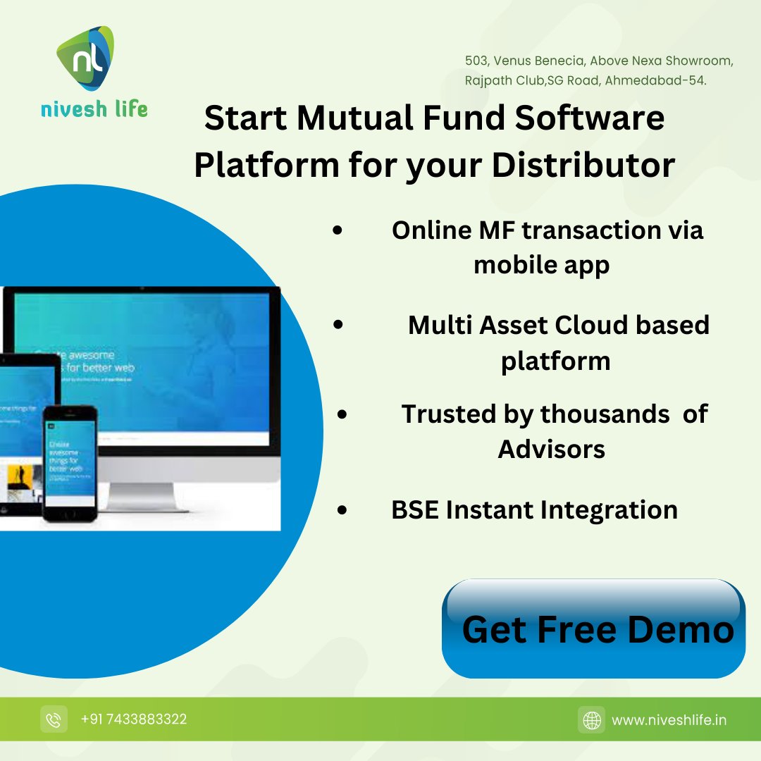 Nivesh_Life's tweet photo. Start your Mutual Fund Software Platform for Distributors
Nivesh life is the best mutual fund distributor platform to manage your #business. By joining the platform, you can provide an enhanced experience to your#customers.
#mutualfunds #finance #mutualfundsoftware #Investment https://t.co/AmU0e2ZSbB