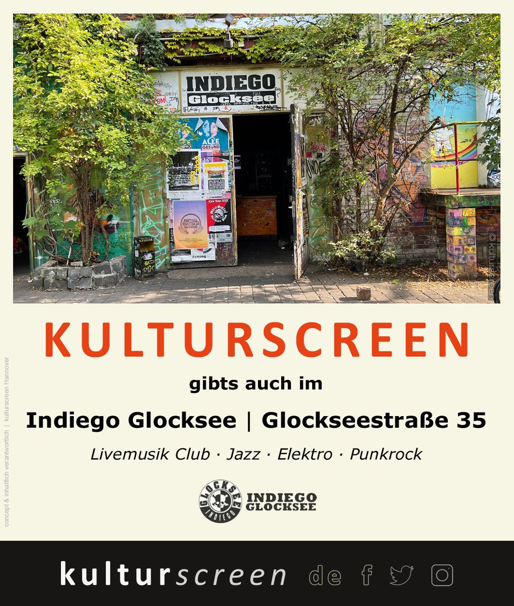 kulturscreen's tweet image. KULTURSCREEN
gibts auch im Indiego Glocksee | Glockseestraße 35
Livemusik Club · Jazz · Elektro · Punkrock

#indiego #glocksee
#cafeglocksee #hannover
#glockseestrasse #livemusik
#livemusikhannover
#jazzhannover #elektrohannover #punkrock
#musikclub #clubhannover
#kulturscreen