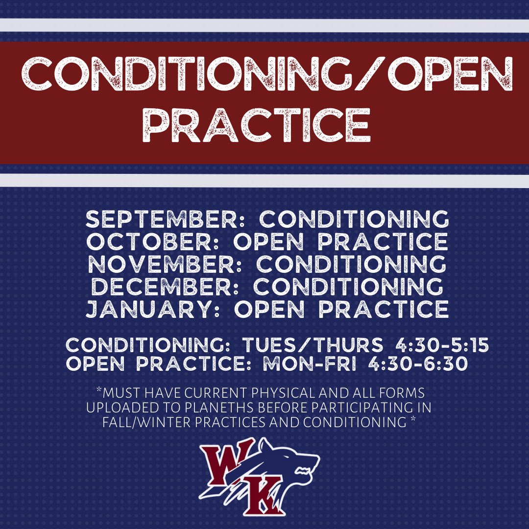 WKHSsoftball's tweet photo. We are excited to kick off our season this week with conditioning! Email afarr@lexington1.net for any questions/concerns! 🐺 https://t.co/75pfYviRf8