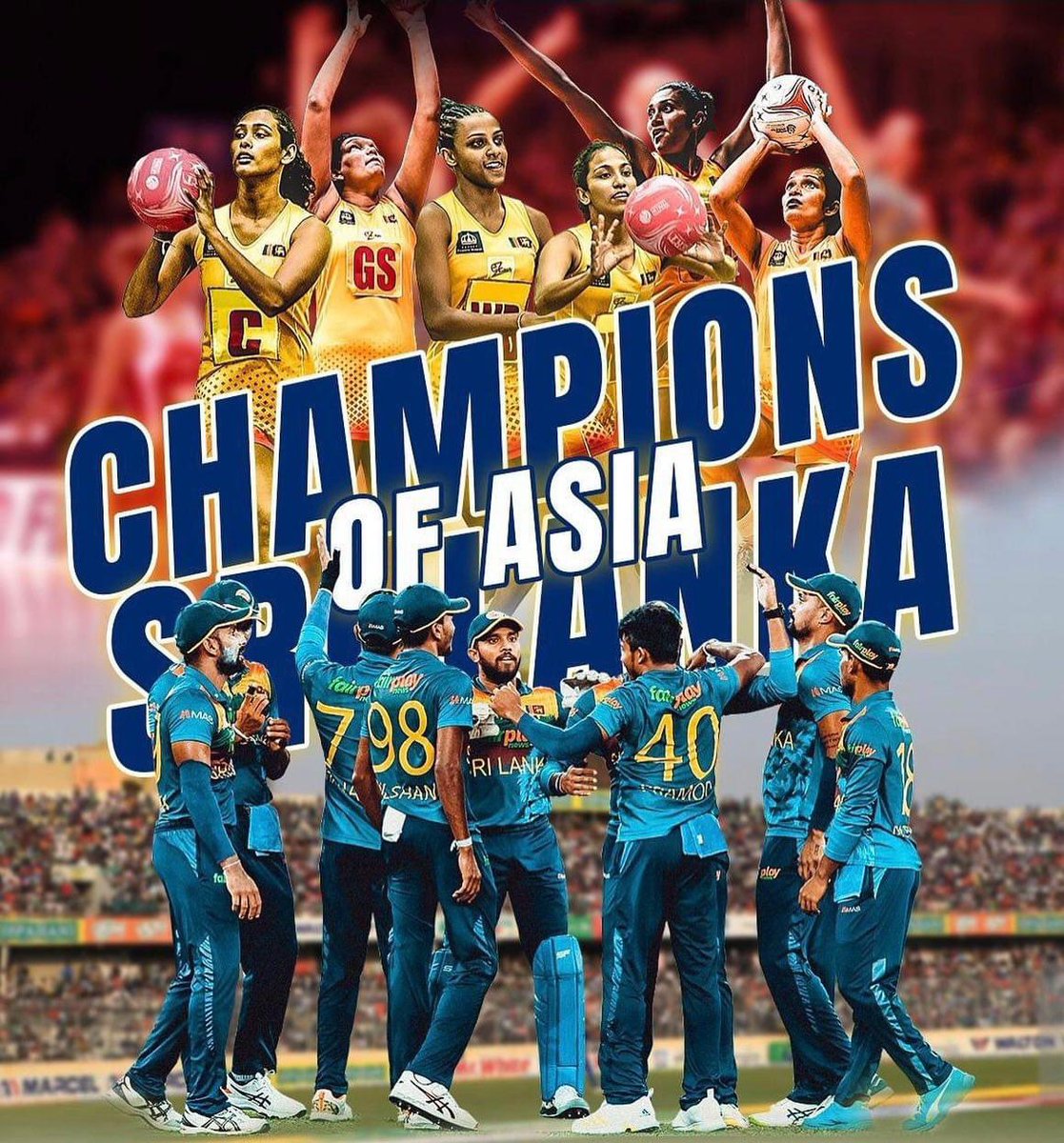 tamray2705's tweet photo. A day for the history books. Asian Champions in Netball &amp; Cricket! Proud is an understatement. A huge thank you &amp; congratulations to both teams 
#srilanka #SrilankaCricket  #srilankanetball #asiachampions https://t.co/QZA6g8zsBE