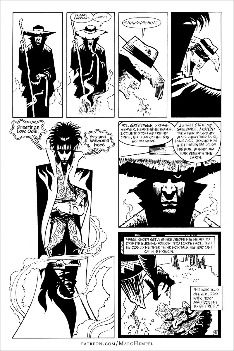 MarcHempel's tweet photo. My pencils and inks – The Sandman: The Kindly Ones, issue 63, page 6 ... with some help from Todd Klein (letters) and Neil Gaiman (story/dialogue). #SandmanSunday #sandman #sandmanonnetflix @neilhimself https://t.co/U4LrB33oi7