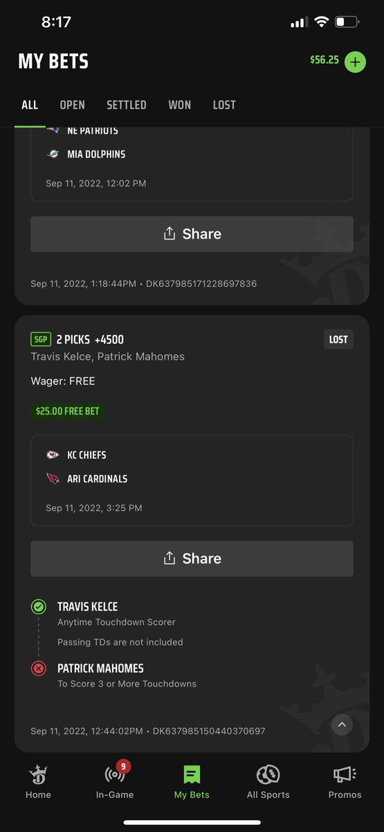 kayrenpar's tweet photo. @DraftKings @DKSportsbook confused about why you count this as a loss when Patrick Mahomes in fact did score 3 or more touchdowns? https://t.co/cb8dMX0t73