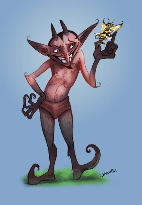 Some weekend procreate sketching. A flamboyant imp. 